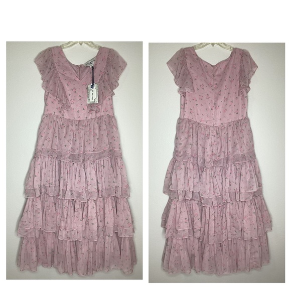 JESSAKAE Emmylou Midi Dress Ruffles Pink Roses NEW XL - Picture 5 of 12